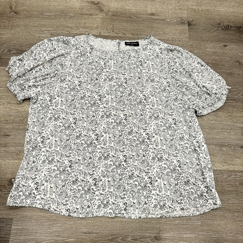 Lane Bryant Puff Sleeve Blouse Size 20 White Single Button Keyhole Closure Femme